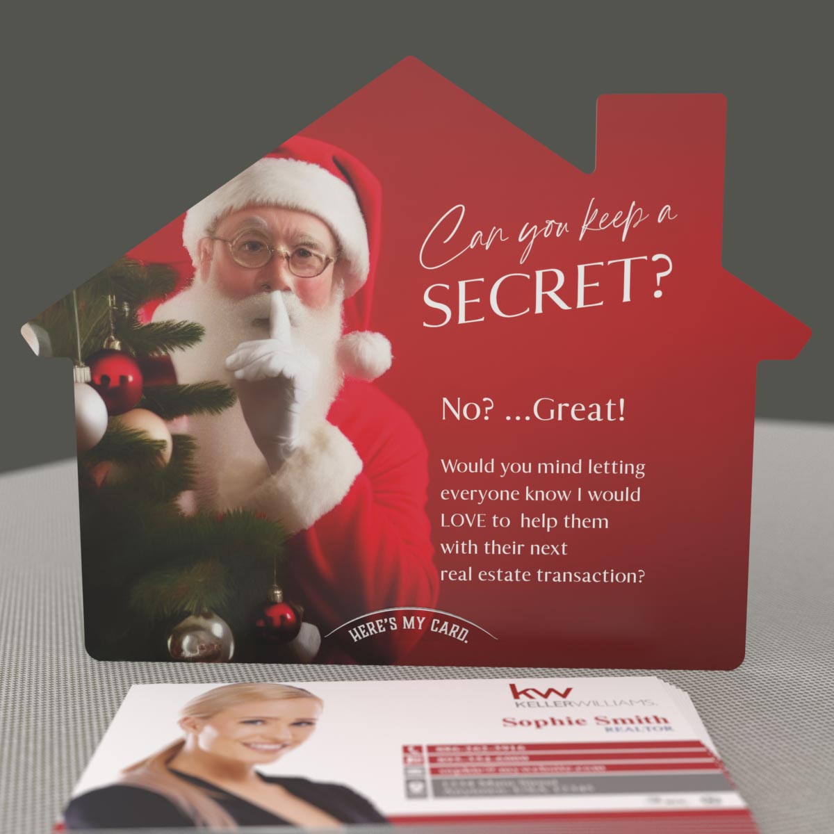 KW House-Shaped Holiday Cards (50) "Can You Keep a Secret?"