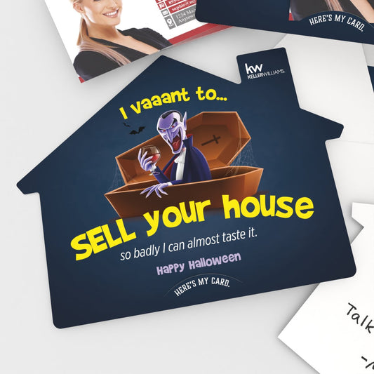 KW House-Shaped Cards (50) Halloween I Vant to Sell Your House