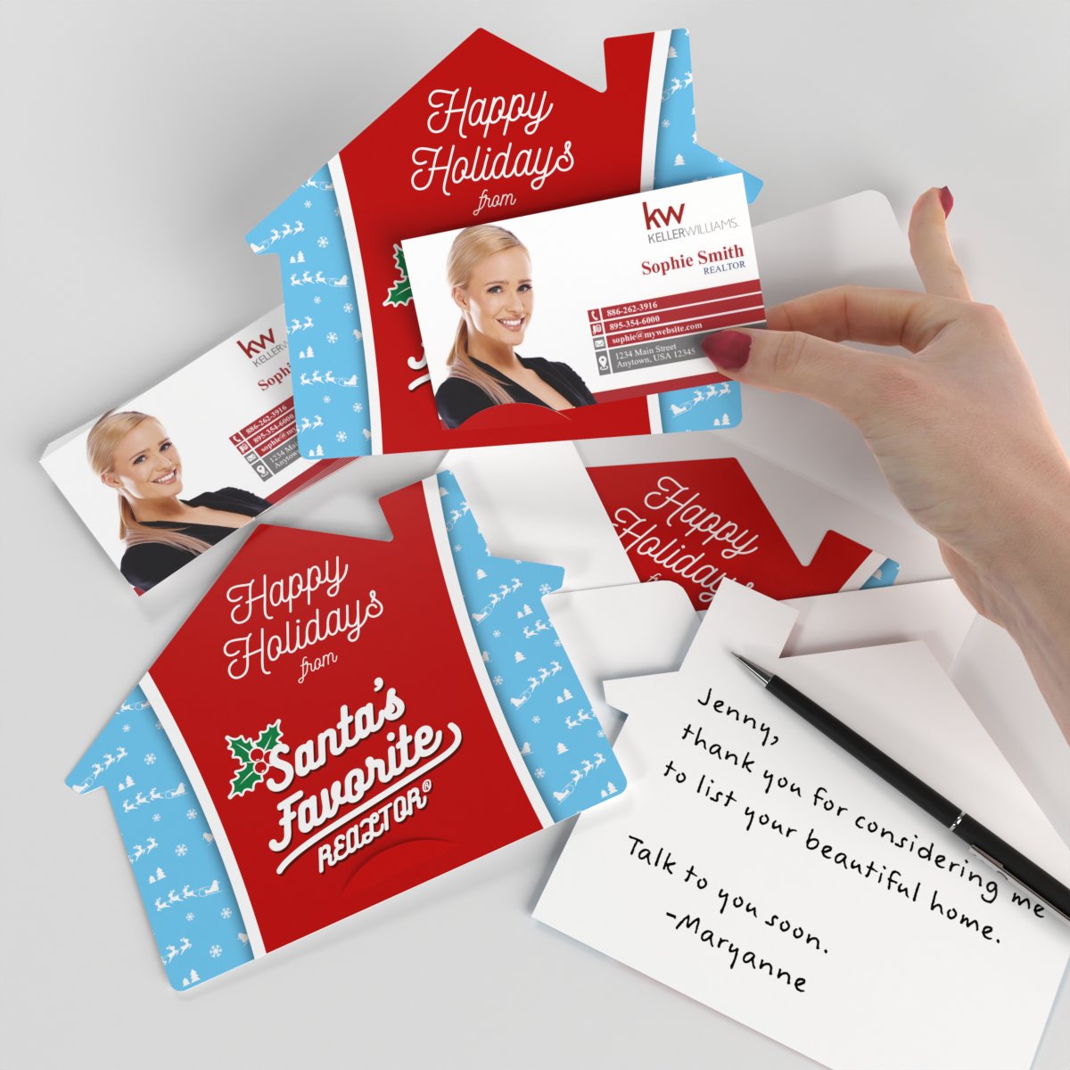 KW House-Shaped Holiday Cards (50) "Santa’s Favorite Realtor®"