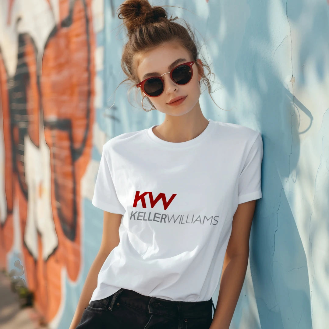 real estate agents in sunglasses wearing a Keller Williams logo shirt