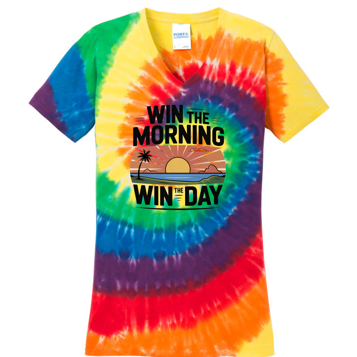 Win the Morning, Win the Day! Tie-Dye V-Neck Tee – ARedStore