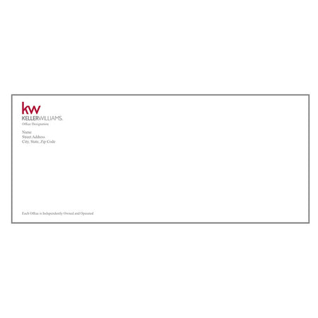 #10 white envelope with Keller Williams logo in top left corner and personal information underneath