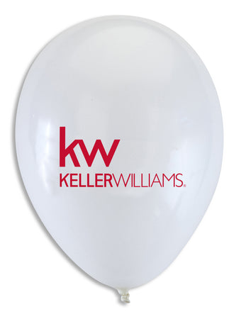 white inflated balloon with red Keller Williams logo printed in center