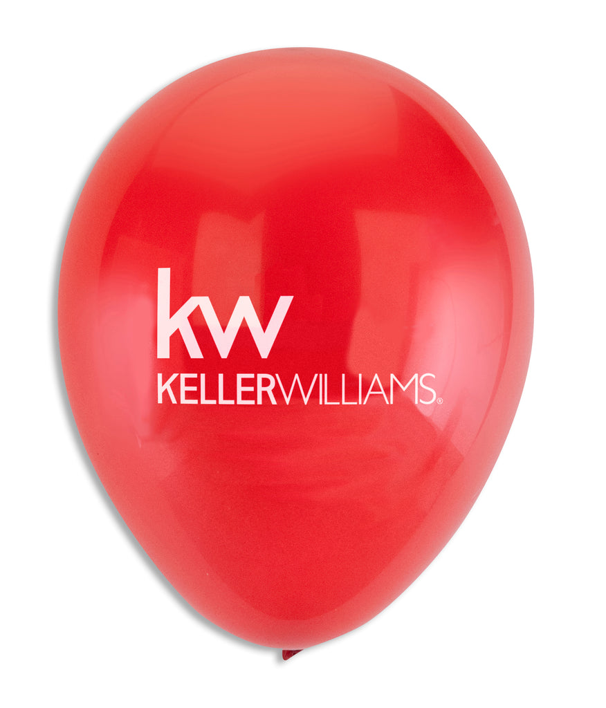 Red balloon with white Keller Williams logo printed in the center