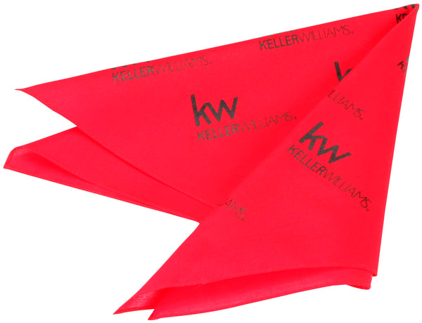 red bandana folded with black Keller Williams logo repeated