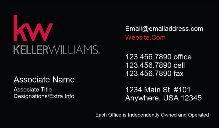 Black Keller Williams business card front