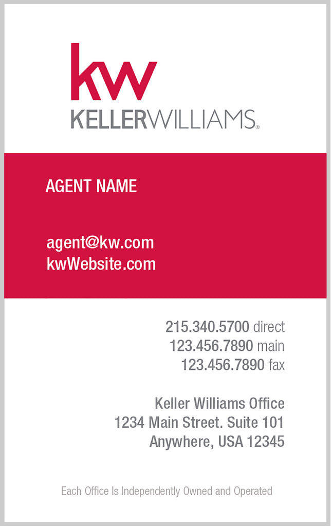 Vertical White and Red KW Business Card